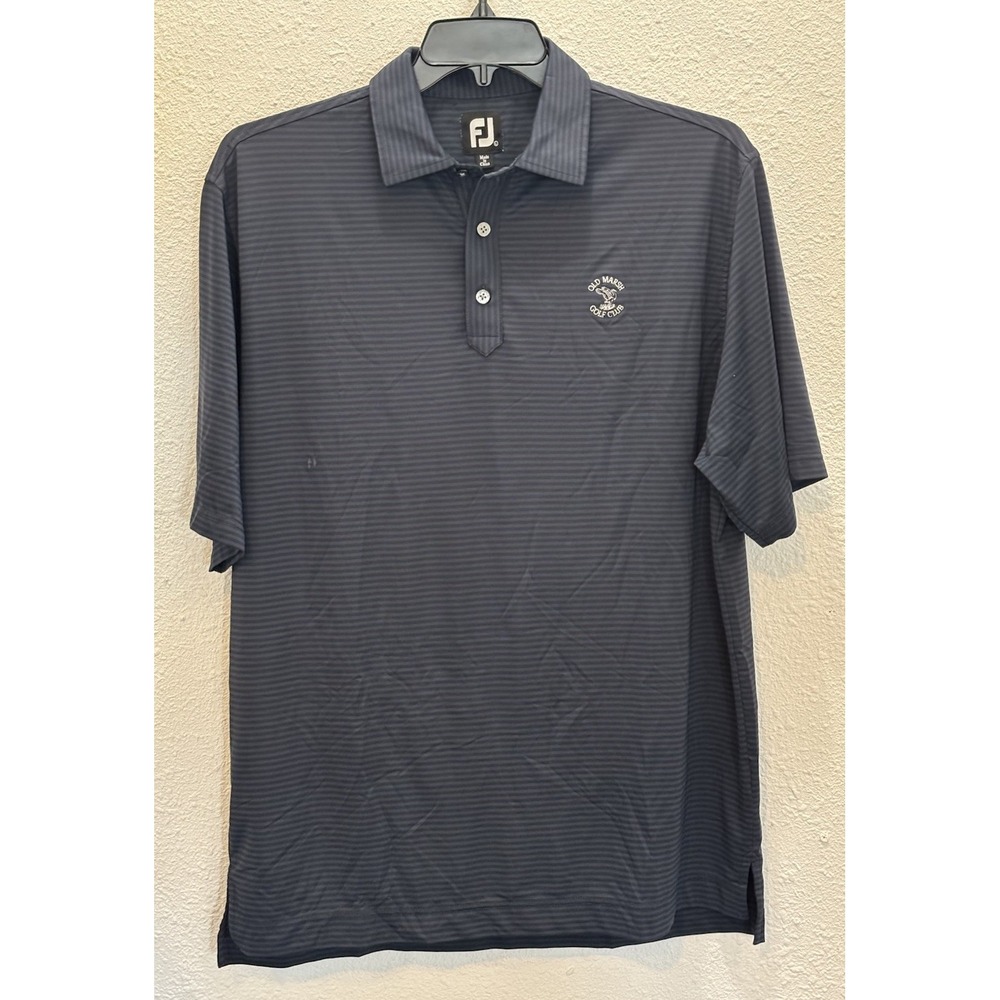 FootJoy Golf Polo Shirt Mens L Black Navy Blue Striped Old Marsh Golf Club Logo
